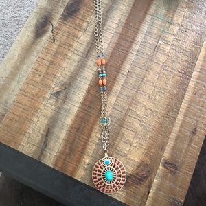 Gold, turquoise and orange necklace